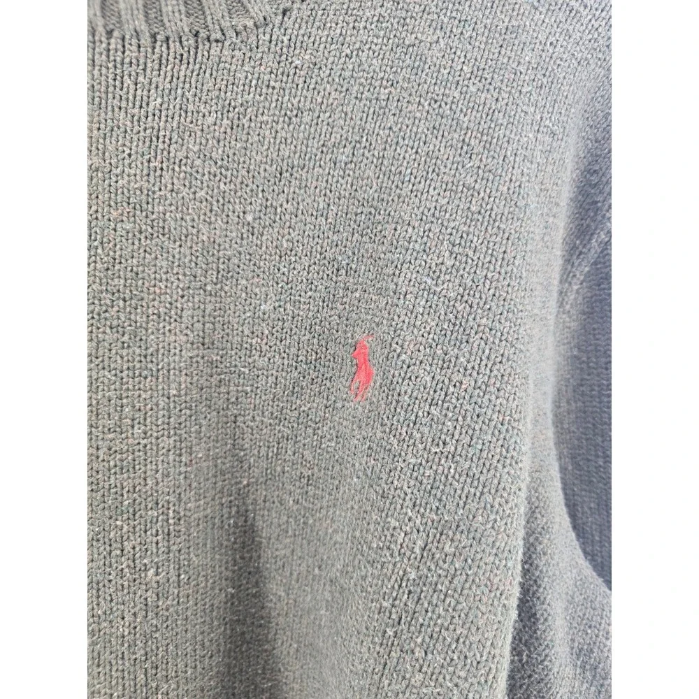 Polo Ralph Lauren Sweater Mens XXL Olive Green Cotton Crew Neck Red Pony Logo